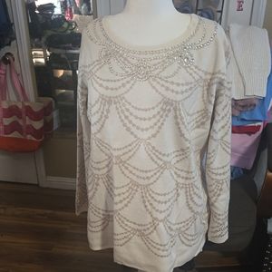 Elegant Isaac Mizrahi Cream Beaded Sweater